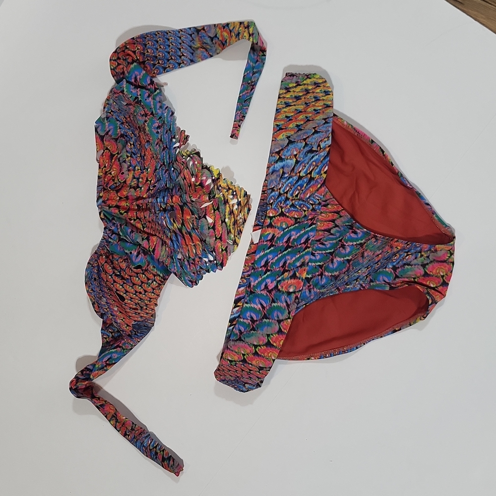 PILYQ Blue Orange Cutout Underwire Bandeau Tie Bikini Top & Bottom